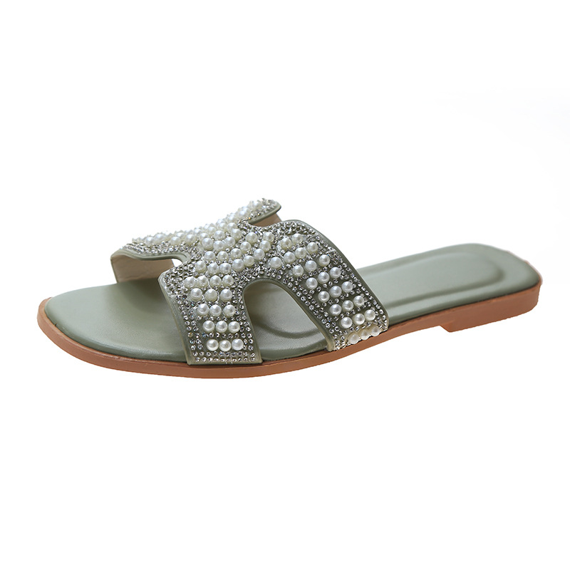 2025 hot new free shipping designer slippers for womens flat slippers yellow pink blue black white green Summer fashion outdoor fashion pearl flat sli