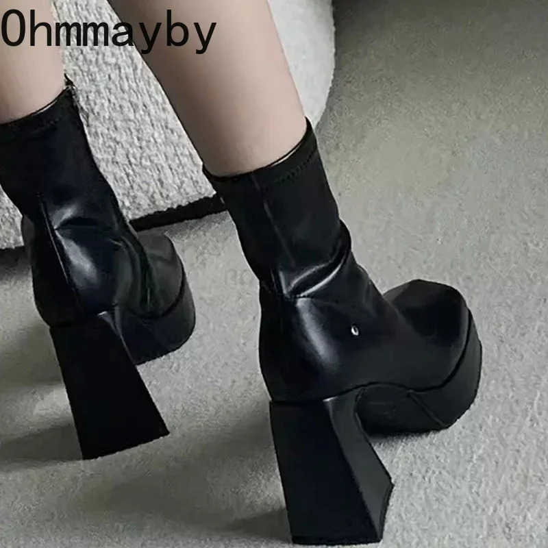 Square High Heel Wen Wern Cowgirl Boots Fion Side Zippers Shoes Autumn Winter Ladies Elegant Platform Short Booties Z250304