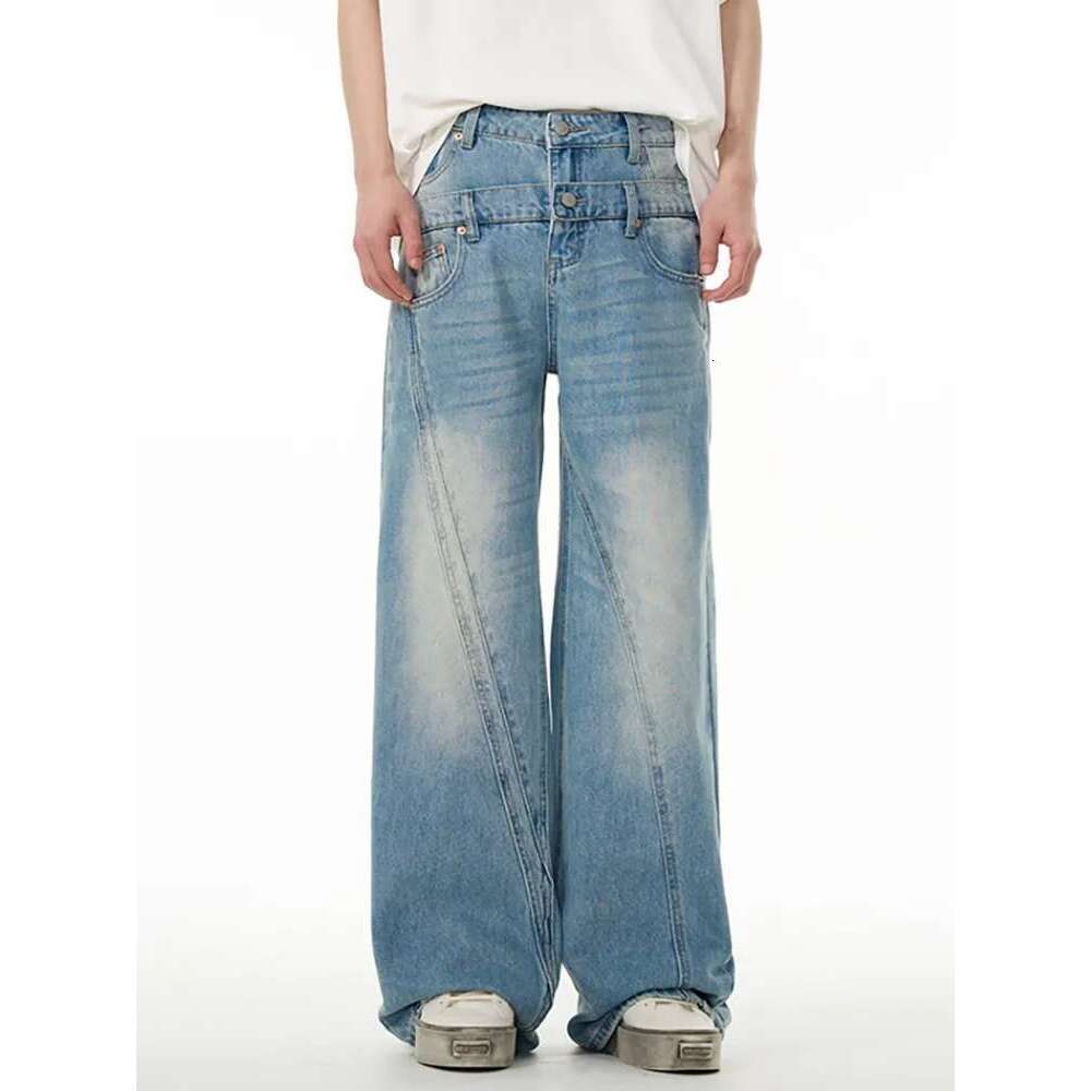 Fashion Women's Deconstruct Jeans Double Waistband Pockets Spliced Or Straight Denim Pants Spring 2025 New Tide 7Ab6968