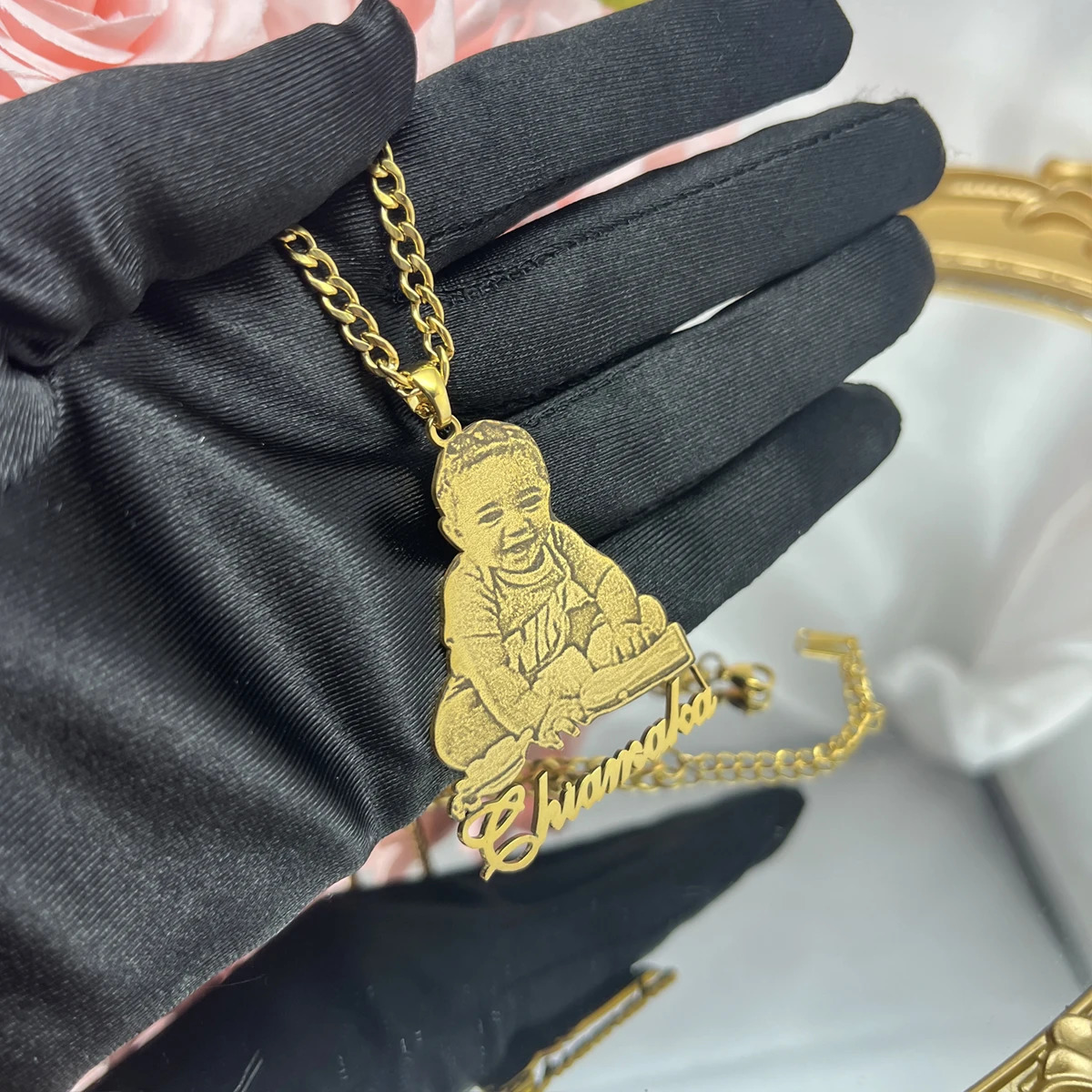 Stainless steel customized po necklace customized picture name pendant necklace childrens customized memory jewelry 250304