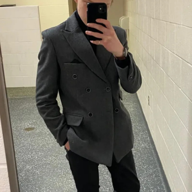 1 Piece Mens Suit DoubleBreasted Notch Lapel Tweed Wool Blazer Regular Fit Jackets For Wedding 250225