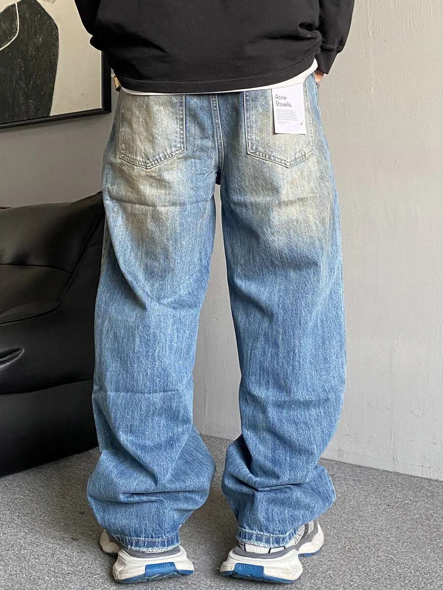 American Streetwear Baggy Jeans For Men Korean Fashion Hip Hop Distressed Denim Cargo Pants Trendy Skateboard Trousers Male