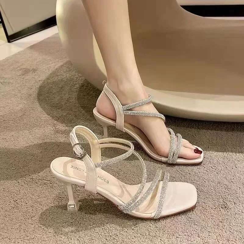 French Rhie 2025 Fashion Fine Heel Sandals Women's Summer New Fairy Style Thin High Heels Shoes