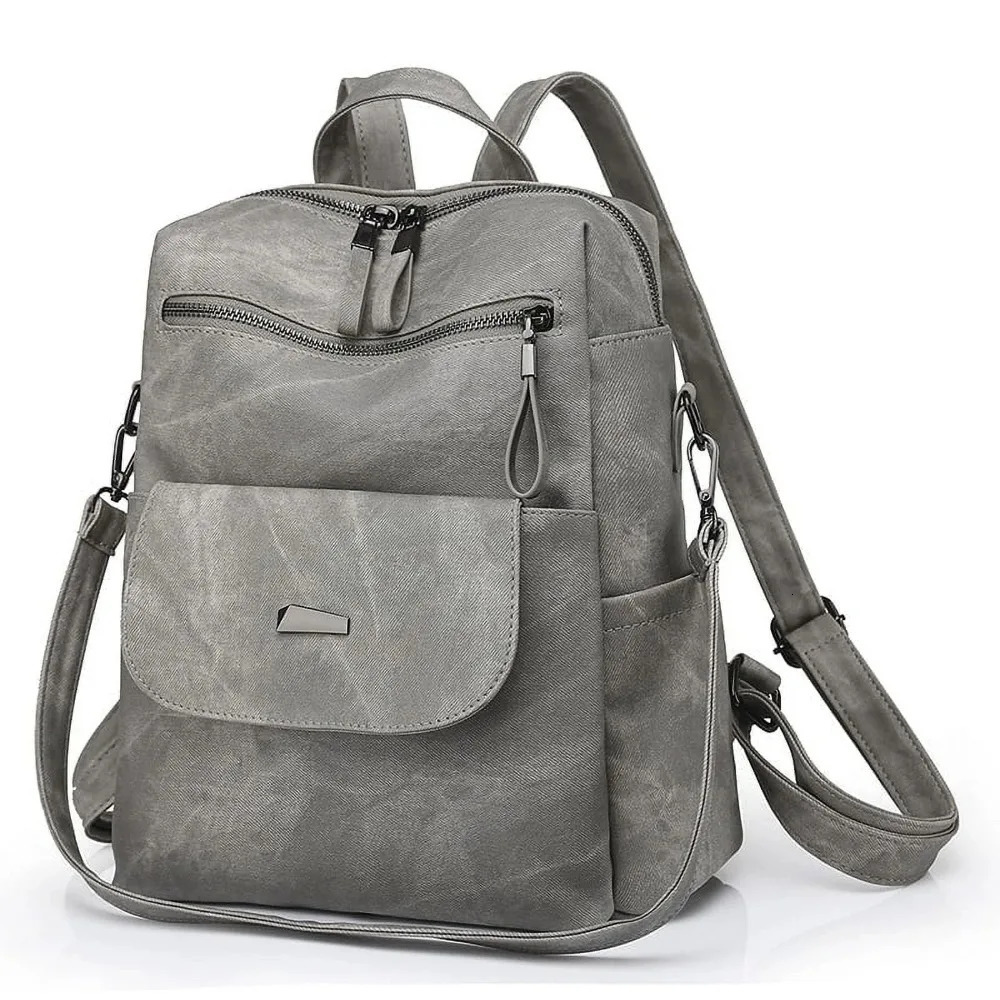 Ship from US PU Leather Backpack Purse for Women Casual Handbag Ladies Shoulder Bags Grey 250304FBB