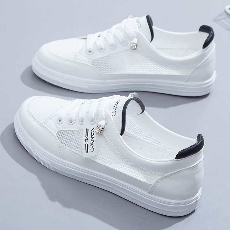 2025 new summer thin mesh breathable single student flat bottom casual designer women's shoes round toe easy to match women's white sports s