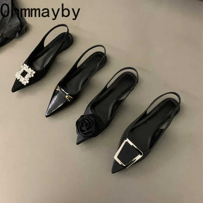 New Summer Pointed Toe Wen Sandals Fi Elegant Low Heel Singbacks Mes Shoes Ladies Casual Party Dress Sandalias Z250304