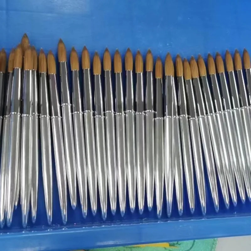 Silver Metal Acrylic Nail Art Brush 1Pcs Kolinsky Sable Painting UV Gel Carving Liquid Powder DIY Manicure Salon Drawing Tools 250304