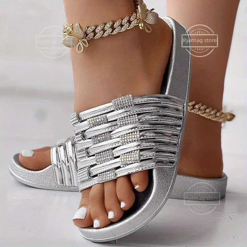 Sandals Women's Rhie Crystal Slippers Women Summer Flat Bottom Slide Slipper Shoes Bg Dia Flip ps