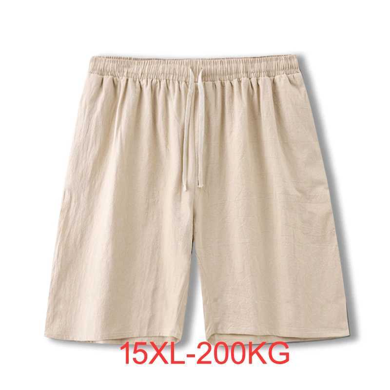 Summer Cotton Linen Shorts Men Fashion Casual Linen Short Pants Big Size 14XL 15XL Shorts Solid Color Elastic Waist Bottoms MaleT250304