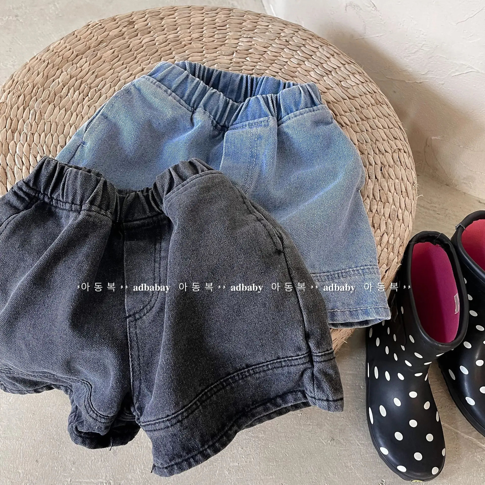 Kid Costume Summer Boy Girl Baby Pockets Solid Retro Mid Jeans Children Cotton Casual Wide Leg Short Pants Infant Trousers 250303