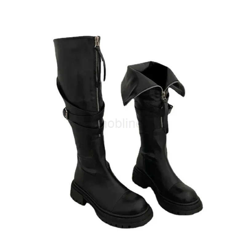 Wen Fion Metal Decor Motorcycle Boots Wen PU Leather Platform Ankle Boots Vintage Autumn Non Slip Belt Buckle Botas Mujer Z250304