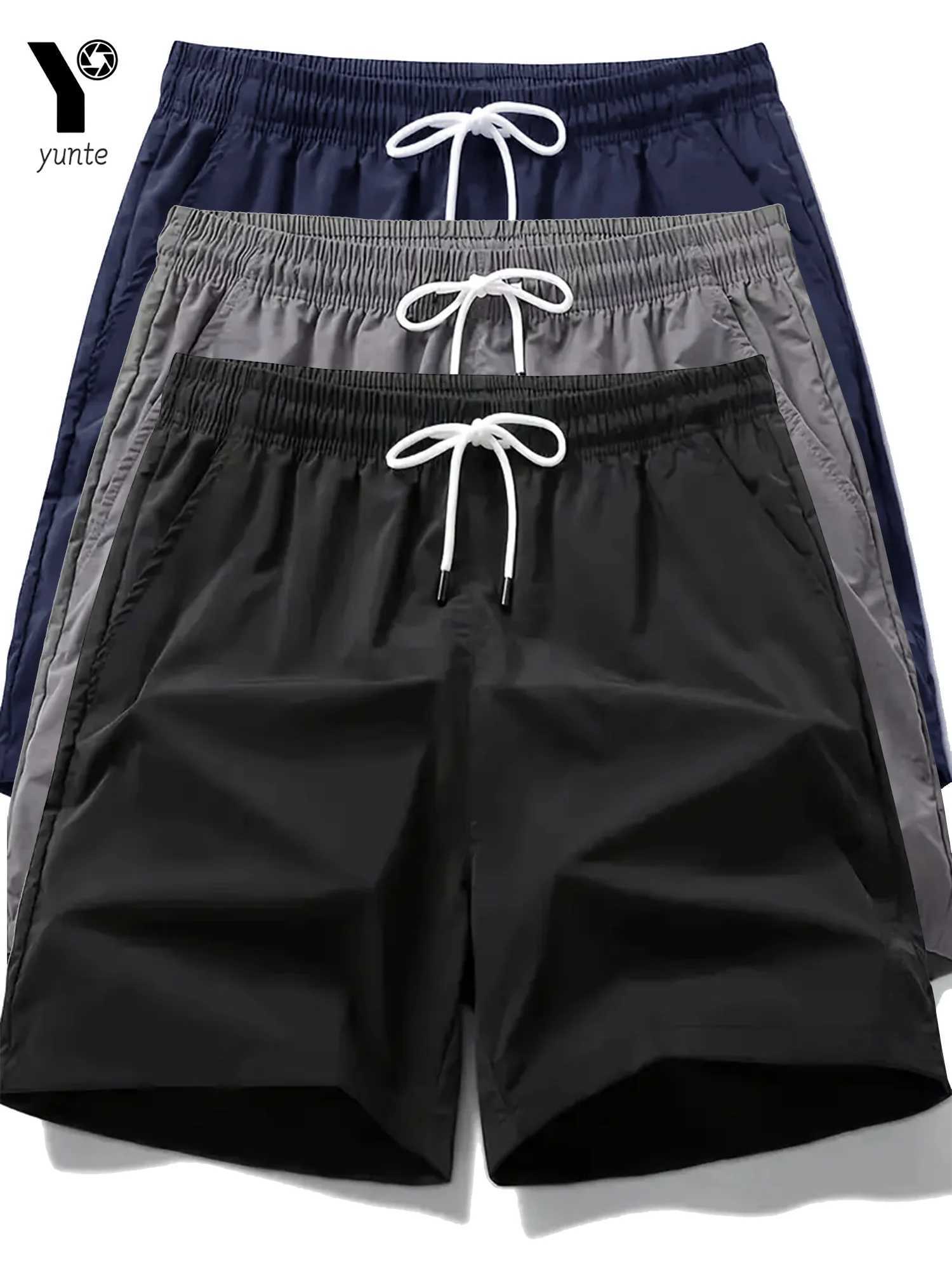 Mens Quick-Drying Sports Shorts 3-Color 3-Pack Casual Loose Elastic Belt with Drawstring Lightweight Suitable for Running and tT250304