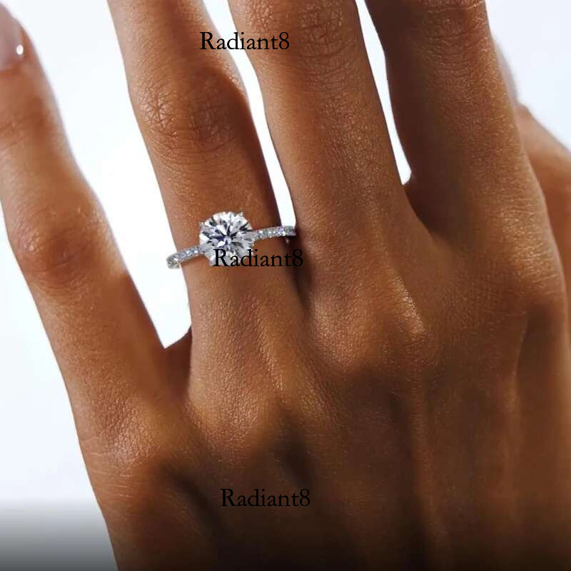 Classic Sterg Sliver Engagement Wedding Promise Ring 8mm 2 Round D-E Moissanite Finger Rings for Women Jewelry GRA