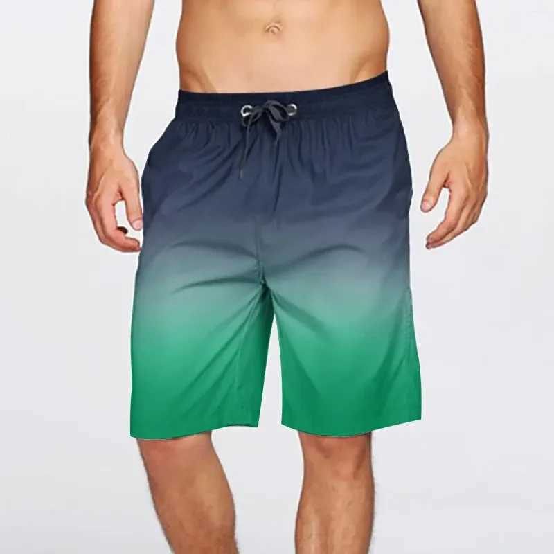Gradient Swimming Trunks Mens Beach Pants Hot Spring Summer Holiday Shorts Lace Up Pocket Elastic Rise Shorts For Man T250304