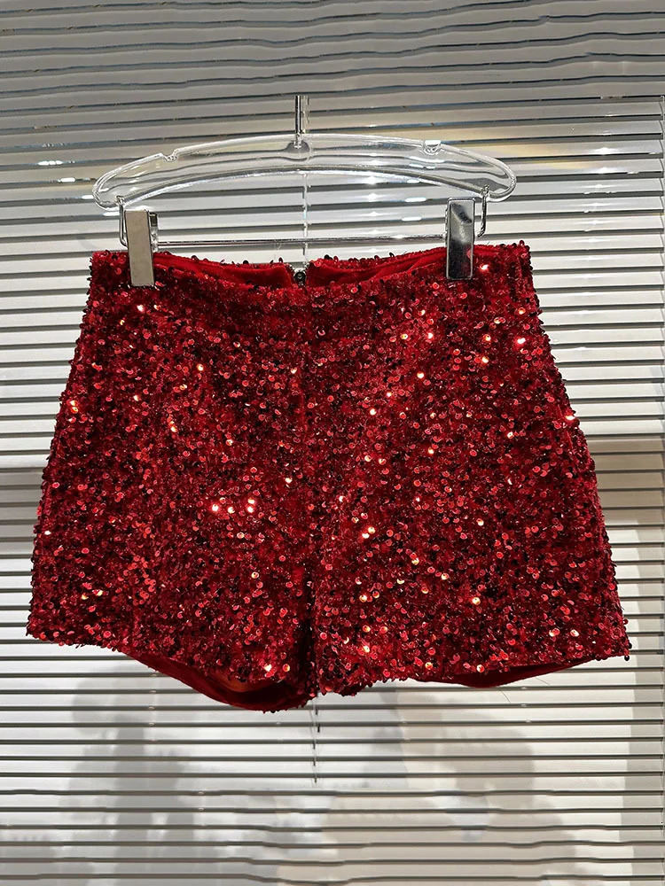 DEAT Fashion Trendy Womens Colorful Sequins Shorts 2025 Spring Collection High Waist Zipper Short Pants Female 11XX8816 250303