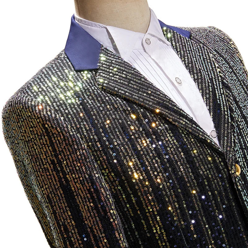Shiny Gradient Sequin Suit Jackets Men Lapel Collar Tuxedo Blazers Male Wedding Party Singer Host Stage Performance Costume 250304