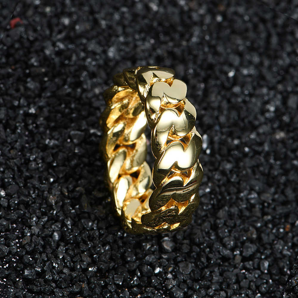 Couple Rings Hip hop simple 8mm smooth Cuban chain ring real gold electroplating trendsetter hiphop mens ring H25303