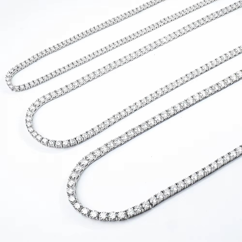 Factory Wholesale 2-5mm Fine Hiphop Jewelry White VVS Sterg Sier Mossanite Moissanite Dia Tennis Chain Necklace