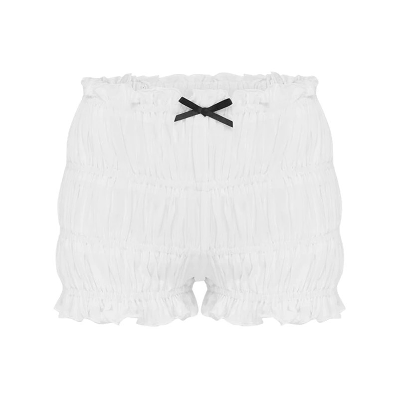 Womens Ruffles Shorts Kawaii 3D Bow Lettuce Trim Elastic Waist Tiered Bloomers Shorts Cottage Y2K Aesthetic Retro Pettipants 250303