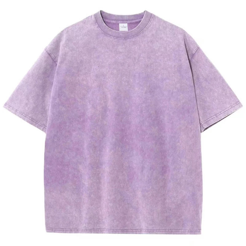 230G Cotton Retro Punk T-shirt Drop-shoulder Sleeve Men Women Vintage Short-sleeve T Shirts Solid Color Hip Hop Loose Tees 250304