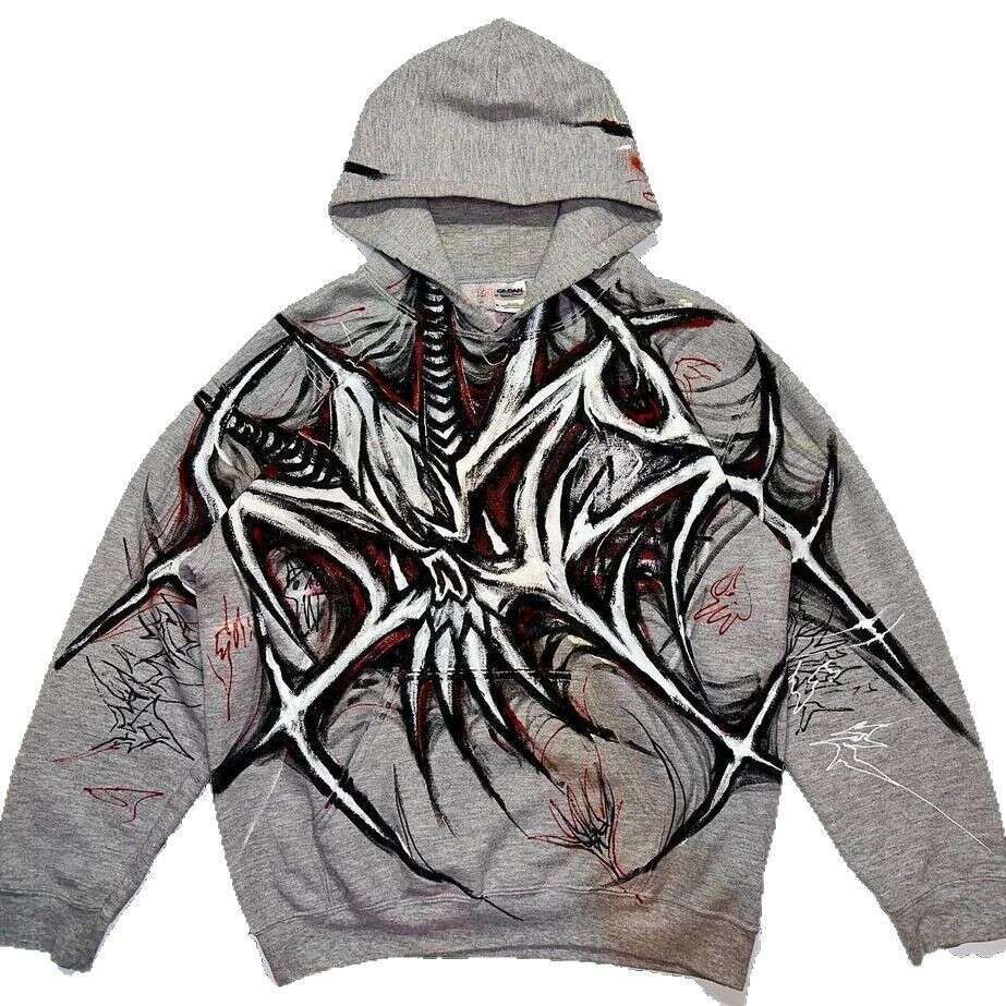 Ins Dark Gothic 3D Printed Long Sleeve Hoodie Loose Trendy High Street Jacket for Men