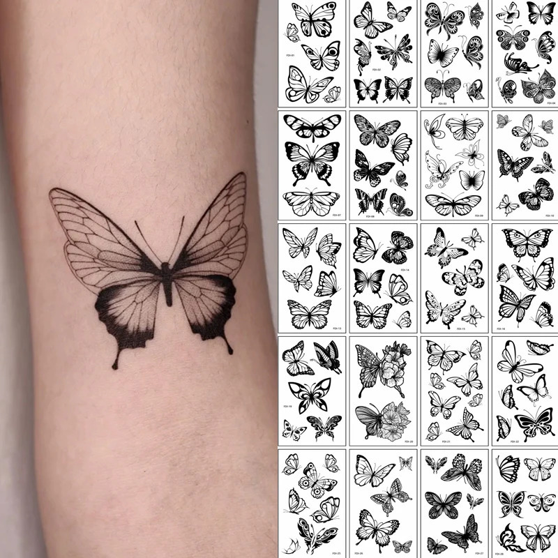 30 Sheets Butterfly Transfer Tattoos Sticker Waterproof Disposable Temporary Tattoo Women Men Hand Body Decoration 250219