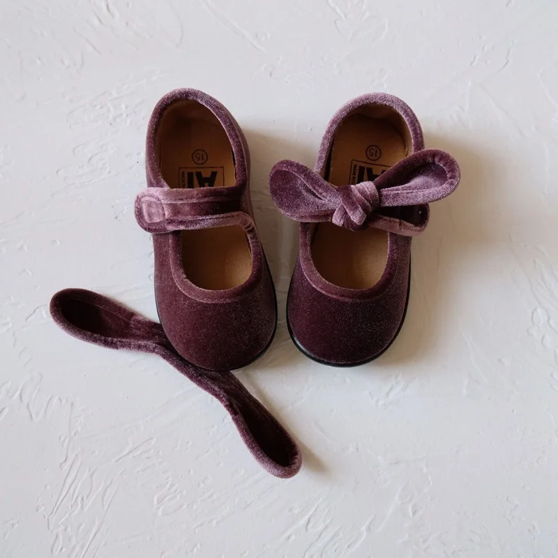 Childrens School Comfortable shoes spring and autumn Korean velvet cute bowknot detachable girls 18 years old 250303