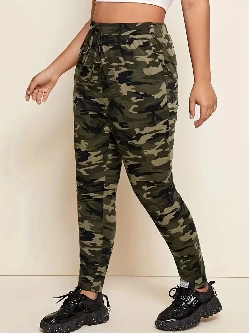 GIBSIE Plus Size Camouflage Print Knot Front Legging Spring Summer High Waist Casual Fashion Slimfit Leggings Female 250304