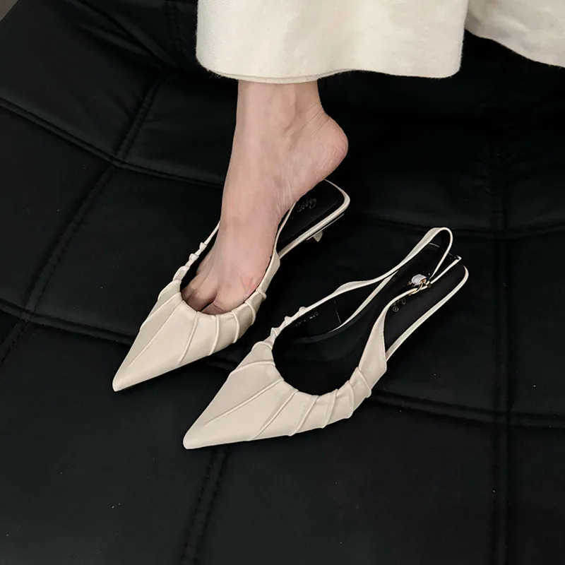 Bailamos Brand New Wen Sandal Shoes Fi Point Toe Ladies Elegant Slingback Sandals Med Heel Dress Pumps Shoes Mujer Z250304