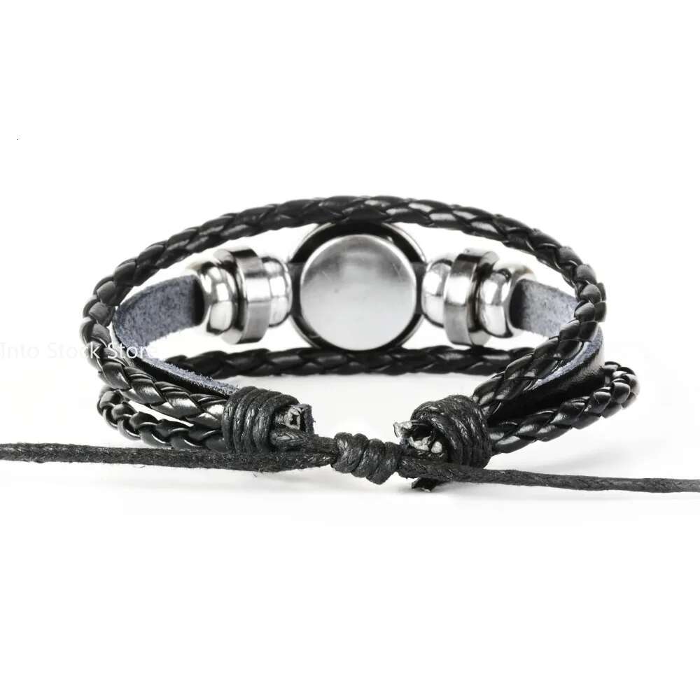 12 Constellation Zodiac Sign Black Braided Leather Cancer Leo Virgo Libra Woven Glass Dome Jewelry Punk Men Bracelet