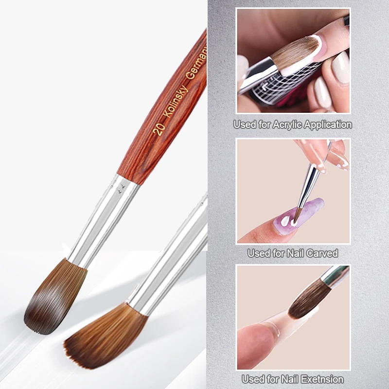 100% Prue Kolinsky Acrylic Nail Brush Oval Round Head Redwood Handle Professional Salon Quality Acrylic Powder Size 8-20# 250304