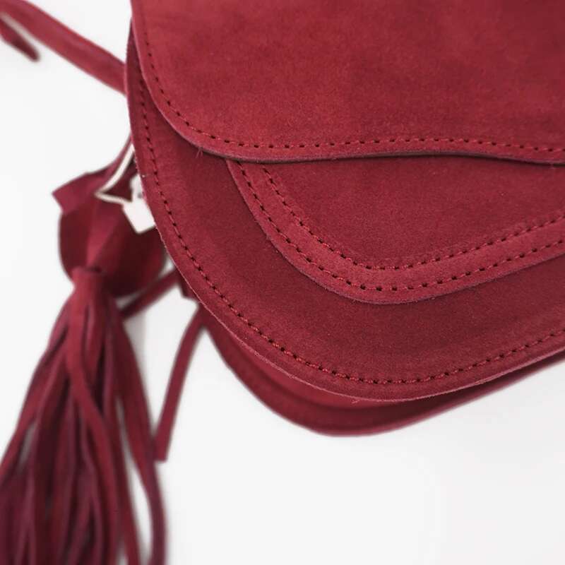 Women Genuine Leather Suede Small Size Saddle Leisure Retro Bohemian Hippie Ibiza Fringed Bury Side Sg Shoulder Bag