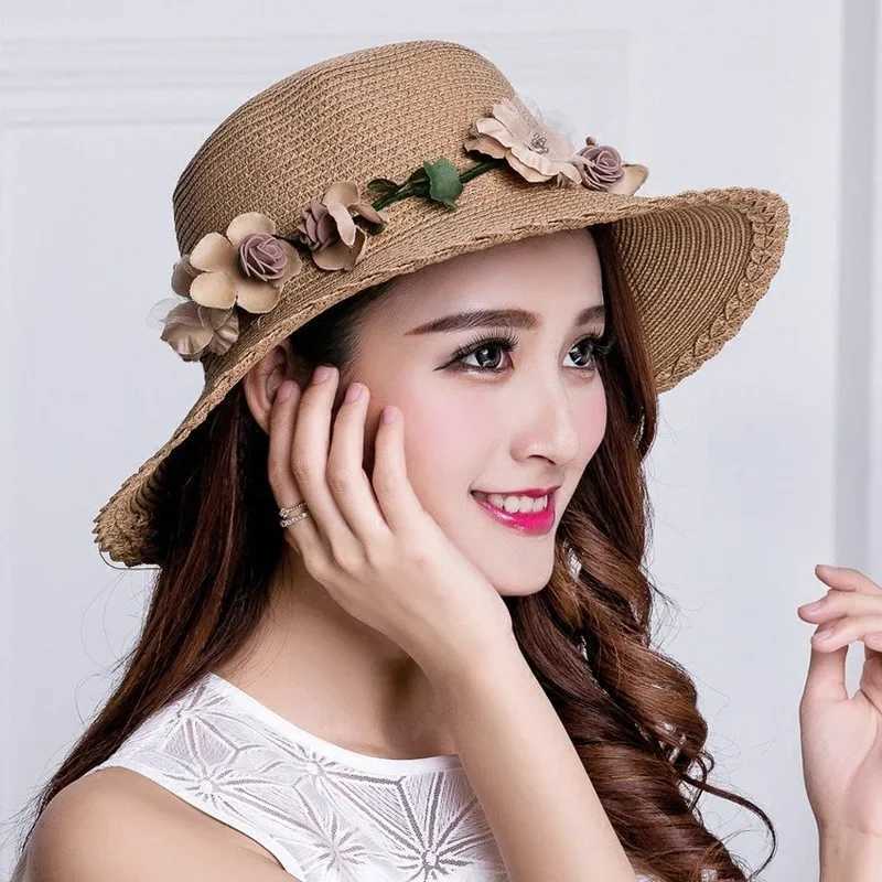 Wreath StrHat Summer Sun Hat Ladies Elegant Hat Female Vintage Hats Str Beach Hat Flower String Woman Hats Beach Str HatXJ250304