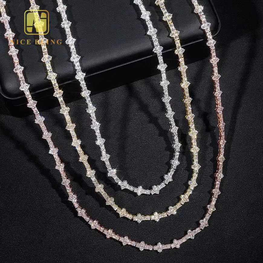 4mm Wholesale Price Sterg Sier Hip Hop Jewelry Necklace Iced Out VVS Moissanite Dia Cross Tennis Chain