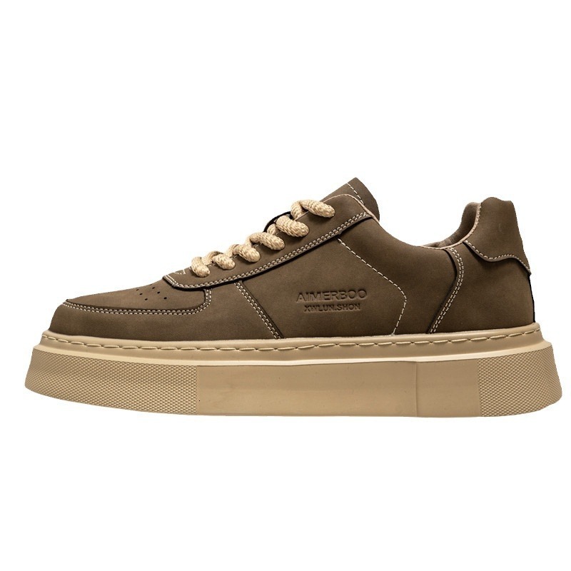 2025 Spring/summer New Niche Design High-quality Leather Breathable Low Cut Outdoor Work Sports Shoes Thick Soled Fashionable Korean Version Men'