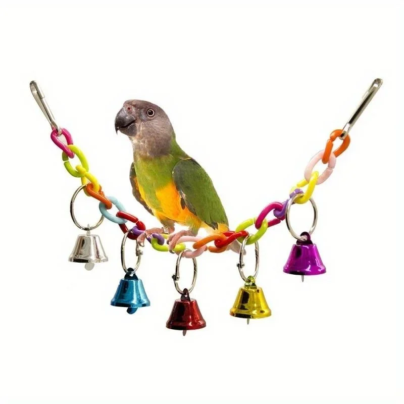 Parrot Toys Bird Suspension Bridge Bird Cage Swing Toy With Bell Pet Supplies Random Color