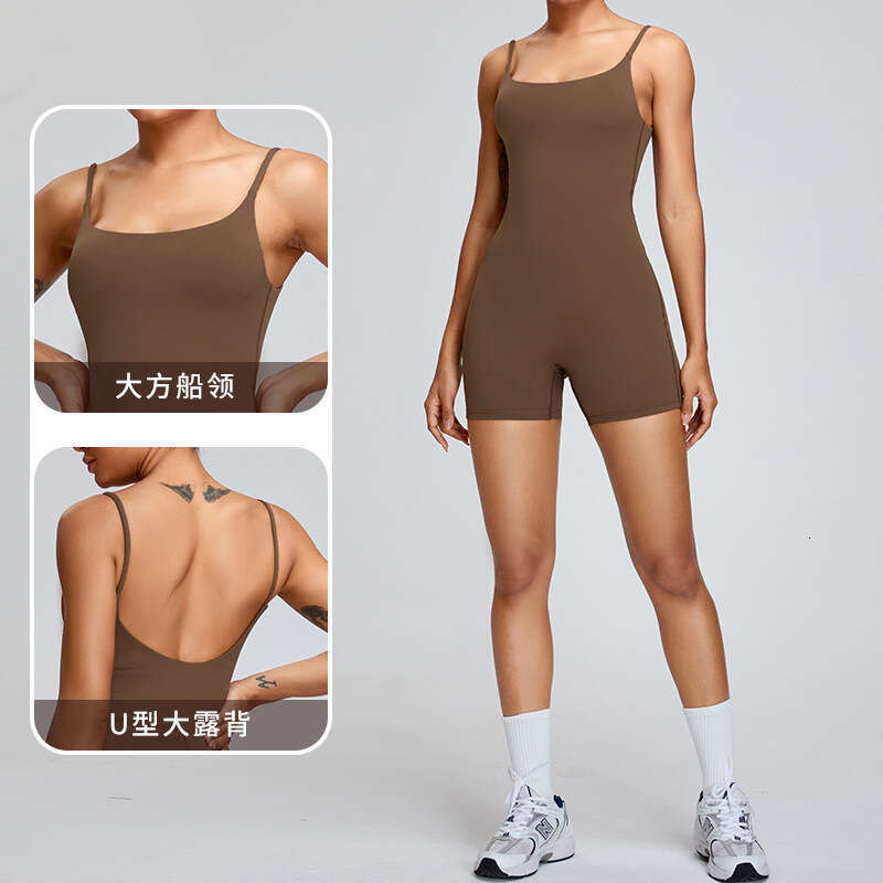 European and American nude women's high-intensity outdoor fiess yoga jumpsuit 2025 new casual versatile fashion clothing