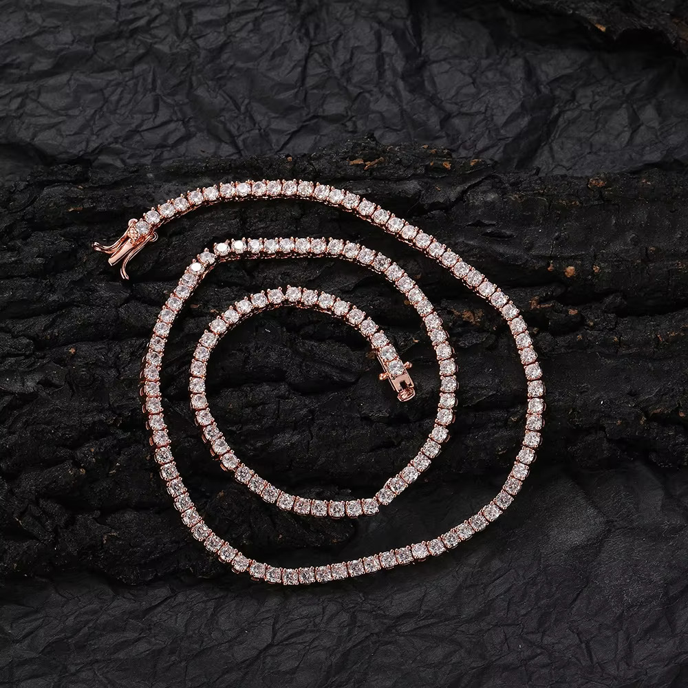 Dia Vvs Rose Gold Pure Sterg Sier 2mm Wholesale Tennis Moissanite Chain k Necklace