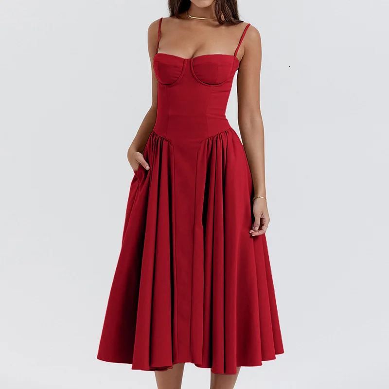Elegant Sleeveless Midi Dress for Women - Sexy Backless Evening Party A-Line Robe C260311
