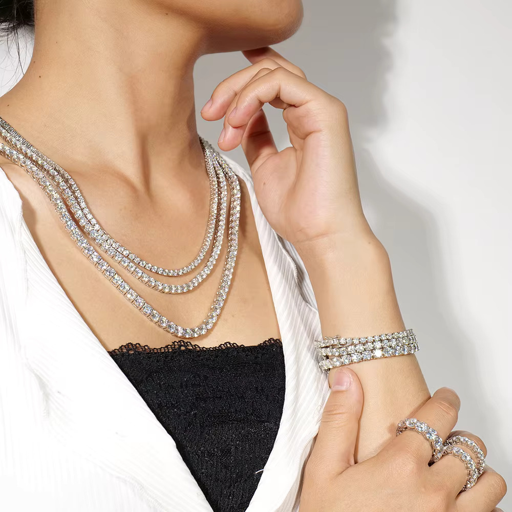 Hiphop Fashion Jewelry Moissanite Necklaces Dropshipping S Sterg Sier Tennis Necklace