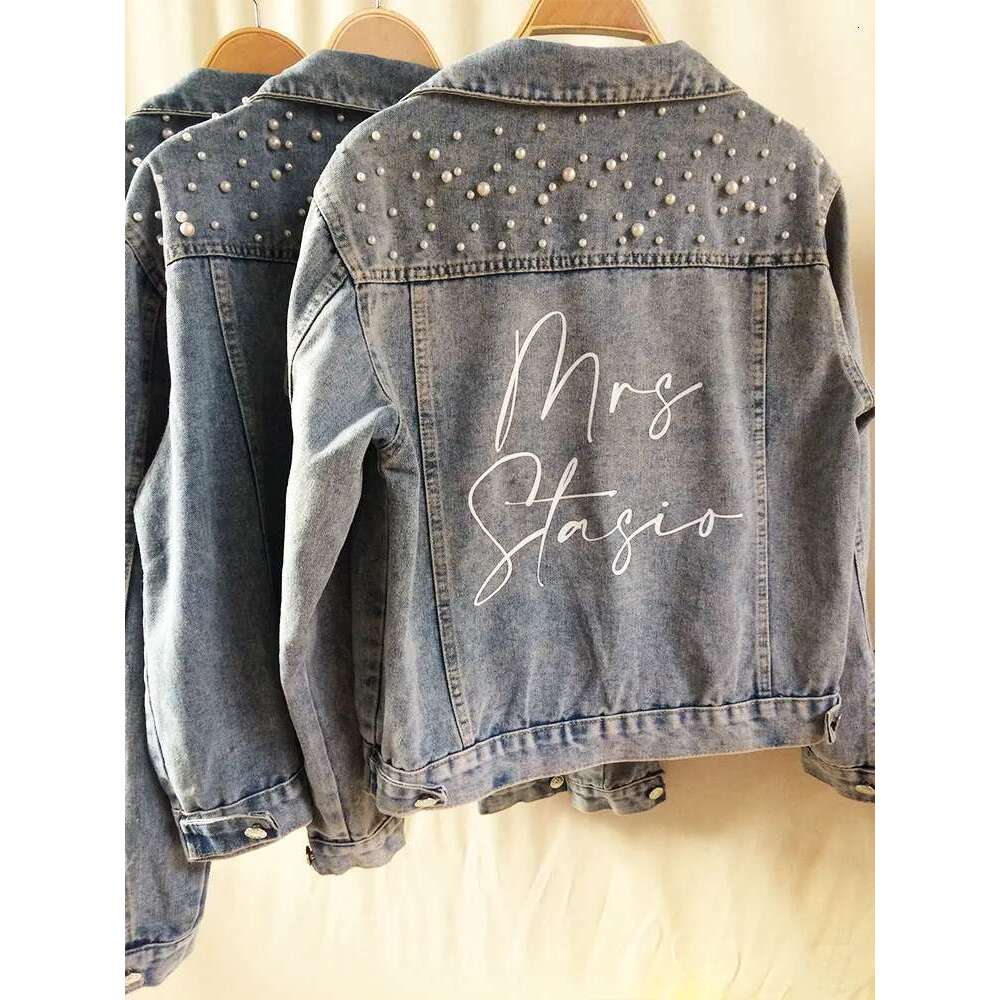 PERSONALIZED Statement Denim Bridal Name Pearl Detaig MRS Jacket Custom Date Placement On Collar Bride Gift New