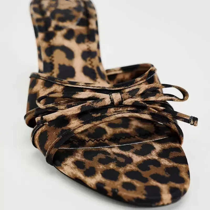 2024 New European and High Quality Wen Shoes Bow Knot Leopard Print High Heel Slippers Wen Slippers Z250304