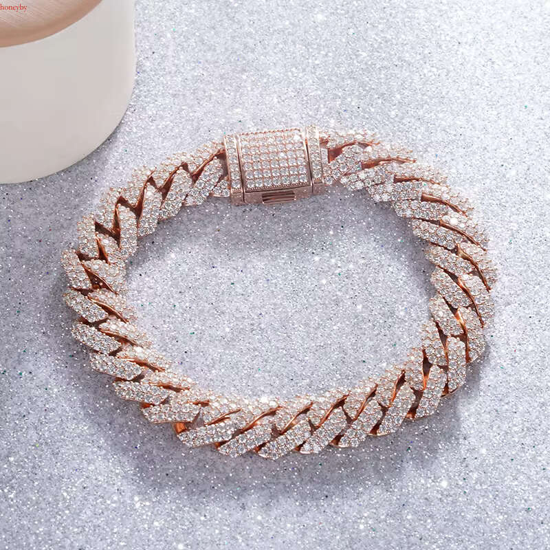 Starsgem New Hot Sale Products 7 Inches Full Dia Setting S Gold Plated Moissanite Cuban Chain Bracelet for Men