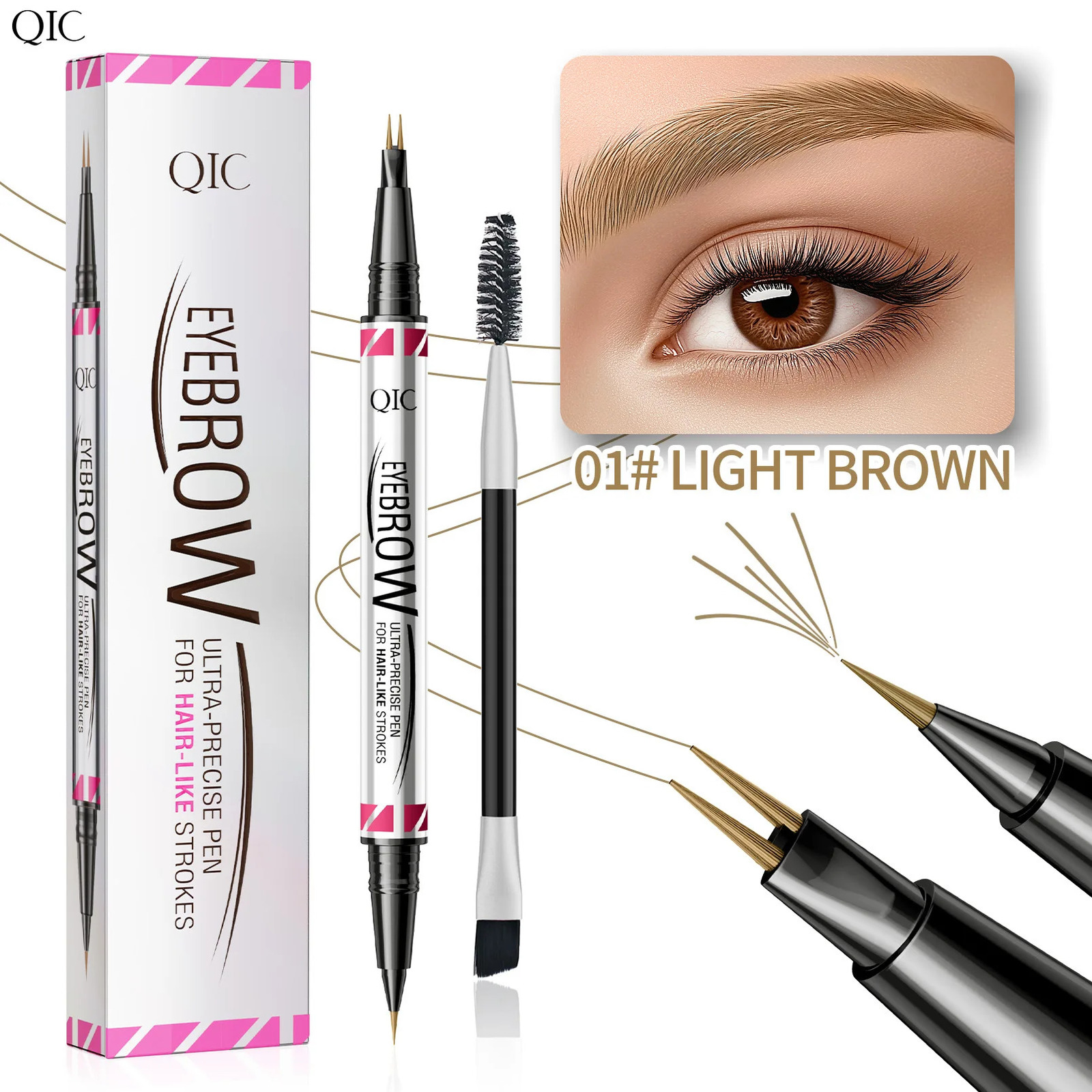 QIC Double Head 2 Pronged Eyebrow Pencil ultra precise 2-in-1 Eyebrow Pencil Eyeliner Liquid Eyebrow Pen Longlasting Makeups 250222
