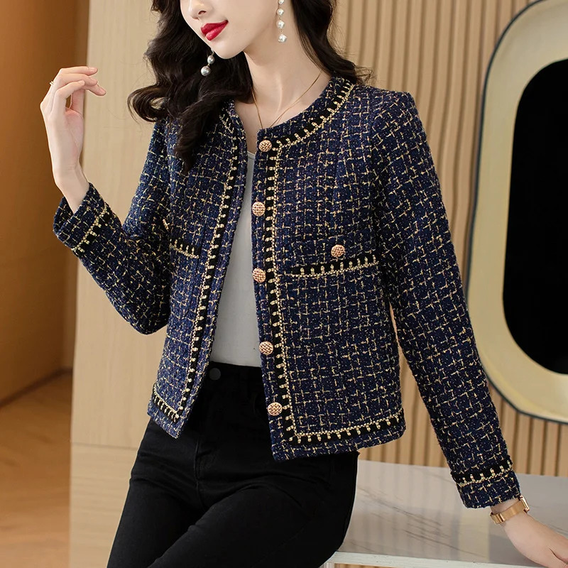 Womens Jacket 2024 Spring Autumn Tweed Coat Women Short Korean Fashion Elegant Female Woolen Tops Outerwear 250225