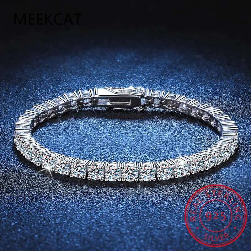 Real 3MM D VVS Moissanite Tennis Bracelet Passes Dia Sparkg Test Solid S Jewelry Wedding Women Gift