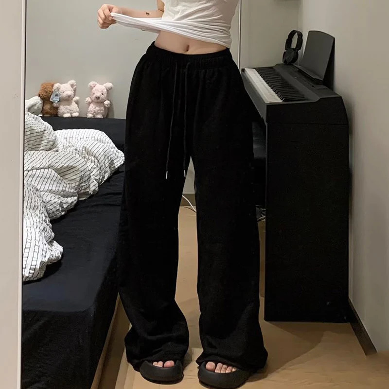 R Harajuku Wide Leg Sweatpants for Women Elastic Waist Casual Sport Pants Woman Streetwear Gray Oversize Sportswear Female 250303