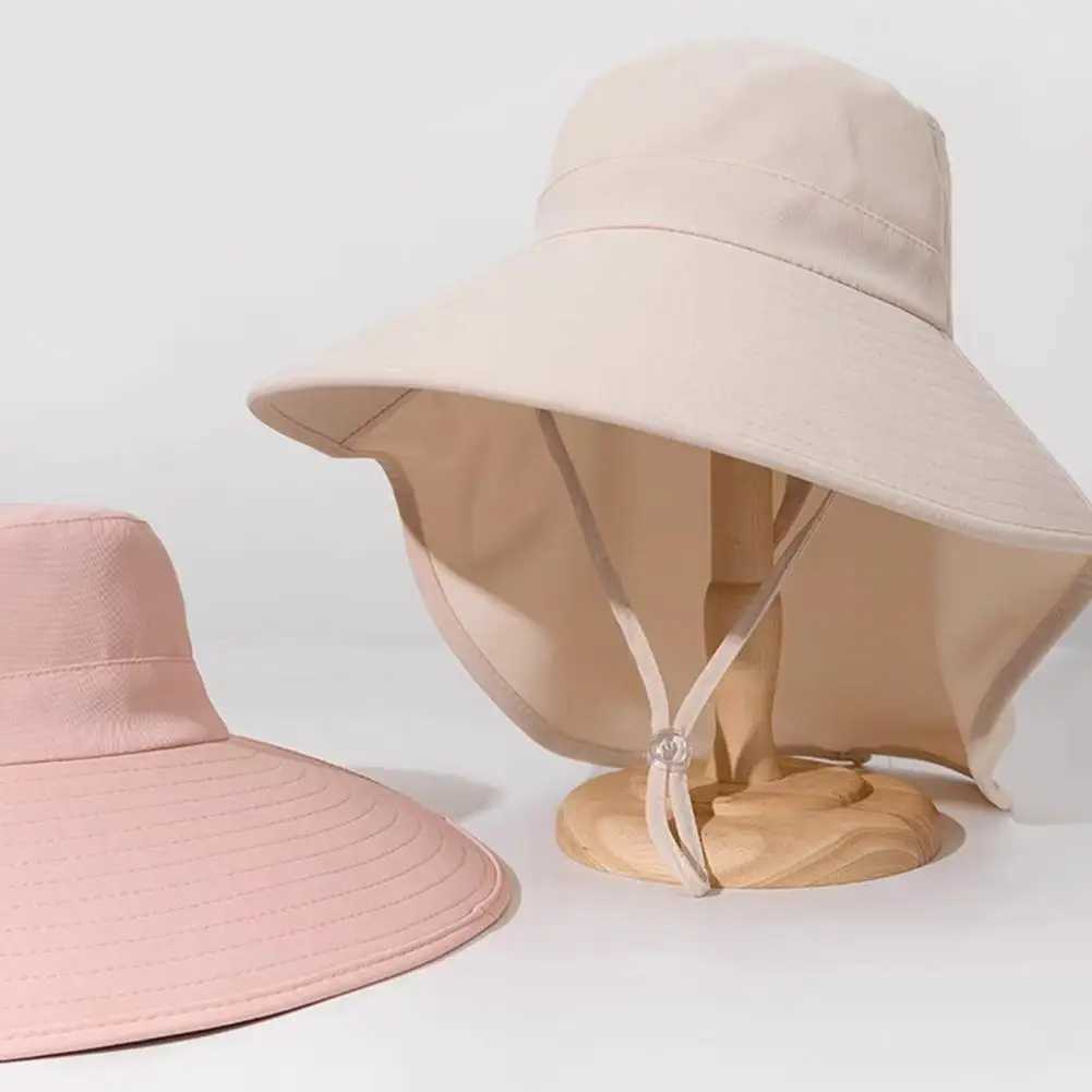 Summer Hats for Women Outdoor UV Anti Neck Protection Sun Visors for La Fishing Hiking Wide Brim Shl Sunscreen Ponytail CXJ250304