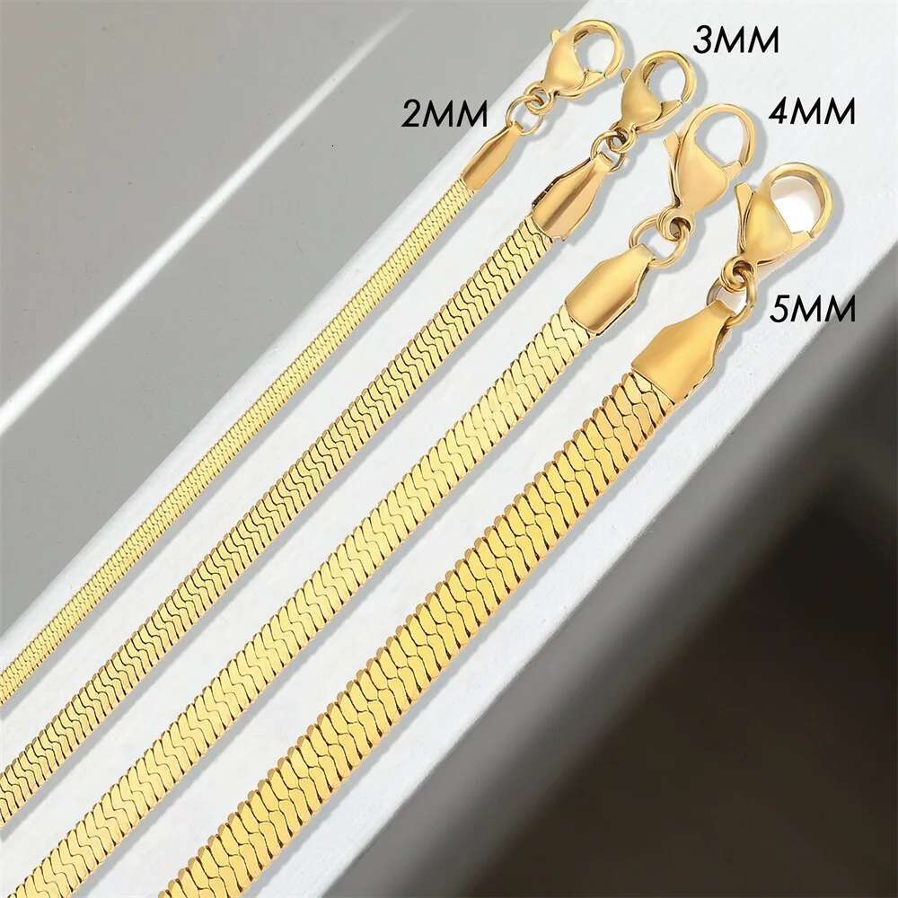 eManco Trend Classic Snake Gold Color Width 2/3/4/5MM Stainless Steel Chain Bracelet For Women Jewelry Gift