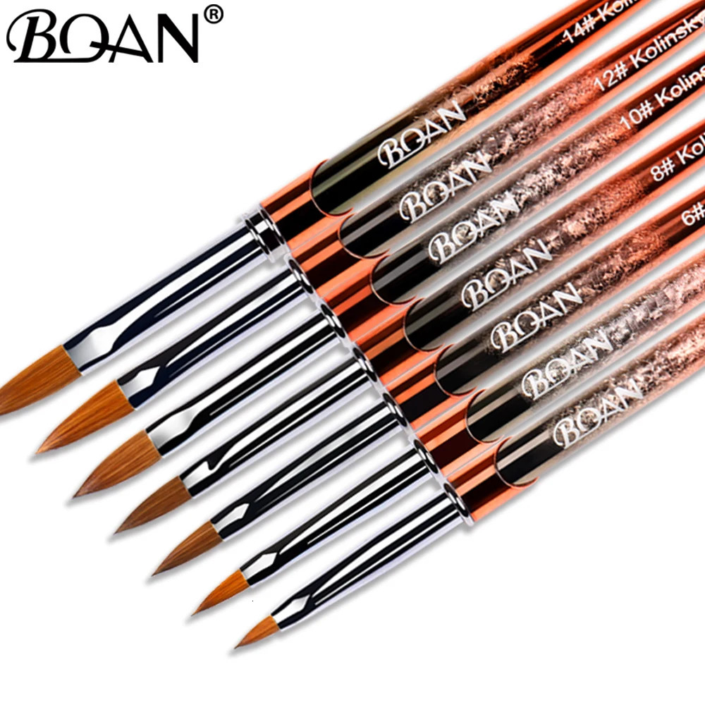 BQAN #2-#22 Pure Sable Kolinsky Acrylic Nail Brush Rose Gold Nail Art Brush Wood Handle Gel Builder Manicure Brush Drawing Tools 250304